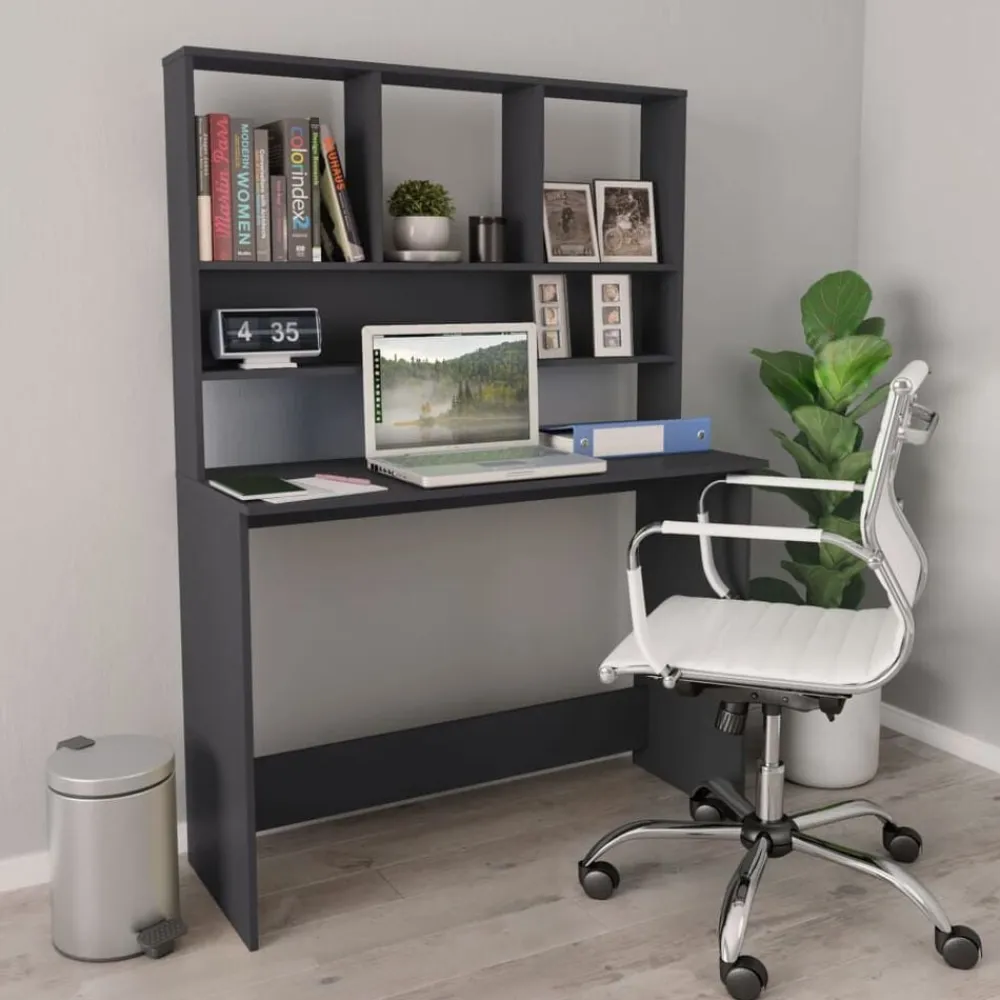 vidaXL Escritorio con estantes madera contrachapada 110x45x157 cm Gris Clearance