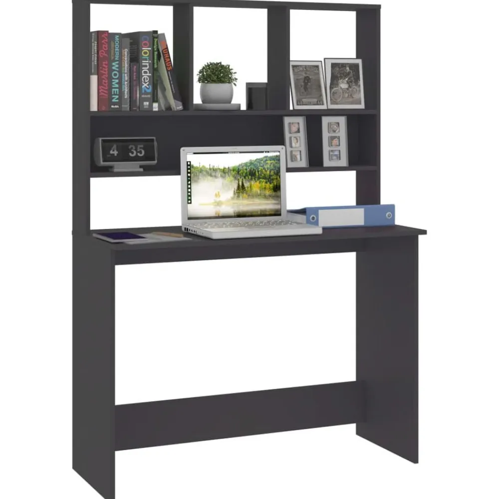 vidaXL Escritorio con estantes madera contrachapada 110x45x157 cm Gris Clearance