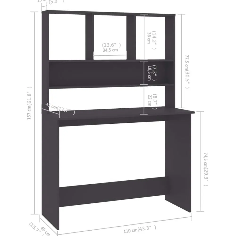 vidaXL Escritorio con estantes madera contrachapada 110x45x157 cm Gris Clearance
