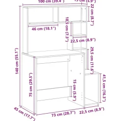 vidaXL Mobiliario De Oficina-Escritorio con estantes contrachapada 100x45x140 cm