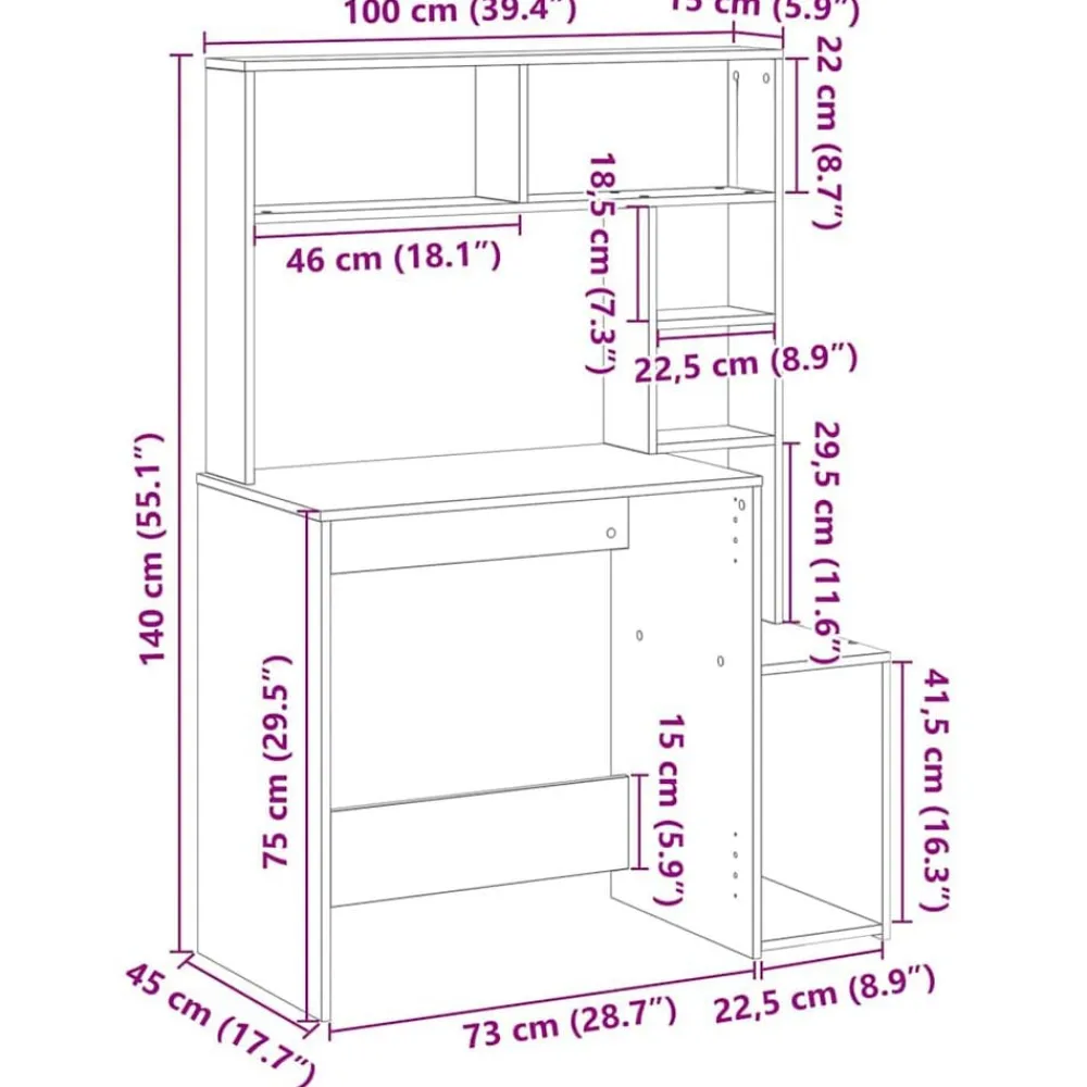 vidaXL Mobiliario De Oficina-Escritorio con estantes contrachapada 100x45x140 cm