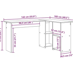 vidaXL Mobiliario De Oficina-Escritorio con estante Roble artesanal 142 x 102 x 73 cm