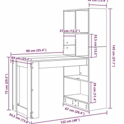 vidaXL Mobiliario De Oficina-Escritorio con estante Roble artesanal 122 x 67 x 145 cm