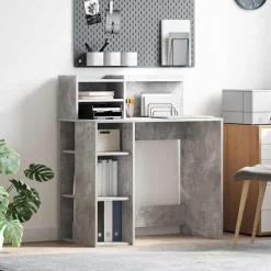 vidaXL Escritorio con estante Gris Concreto 90 x 48 x 101,5 cm Gris hormig&oacute;n Outlet