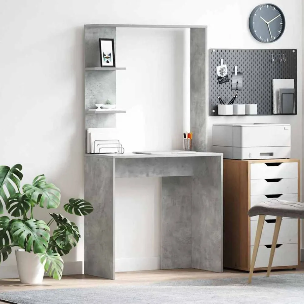 vidaXL Mobiliario De Oficina-Escritorio con estante Gris Concreto 78,5 x 37 x 154,5 cm