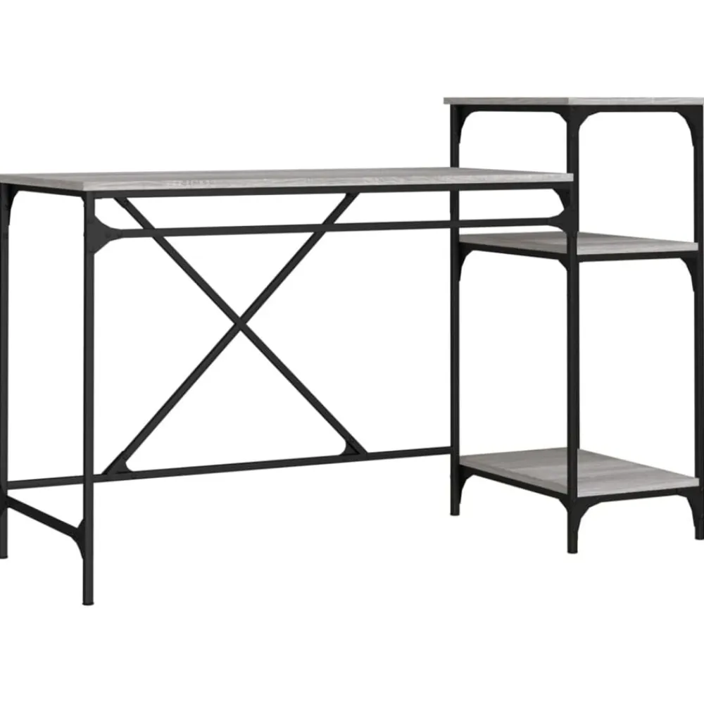 vidaXL Escritorio con estantes hierro y madera 135x50x90cm Gris sonoma Sale