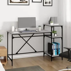 vidaXL Escritorio con estantes hierro y madera 135x50x90cm Gris sonoma Sale