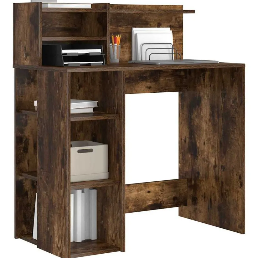 vidaXL Escritorio con estante 90 x 48 x 101,5 cm Roble ahumado Online