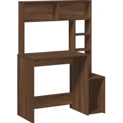 vidaXL Mobiliario De Oficina-Escritorio con estantes contrachapada marrón roble 100x45x140cm