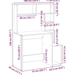 vidaXL Mobiliario De Oficina-Escritorio con estantes contrachapada marrón roble 100x45x140cm