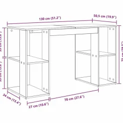 vidaXL Mobiliario De Oficina-Escritorio con estante Roble artesanal 130 x 50.5 x 75 cm
