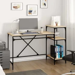 vidaXL Escritorio con estantes madera contrachapada roble 135x50x90 cm Roble Sonoma Sale