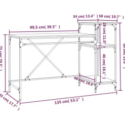 vidaXL Escritorio con estantes madera contrachapada roble 135x50x90 cm Roble Sonoma Sale