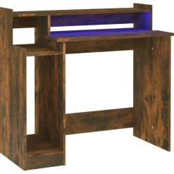 vidaXL Escritorio con LED madera ingeniería 97x45x90 cm Roble ahumado Sale