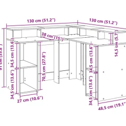vidaXL Escritorio con LED madera ingeniería 130x130x91cm Gris sonoma New