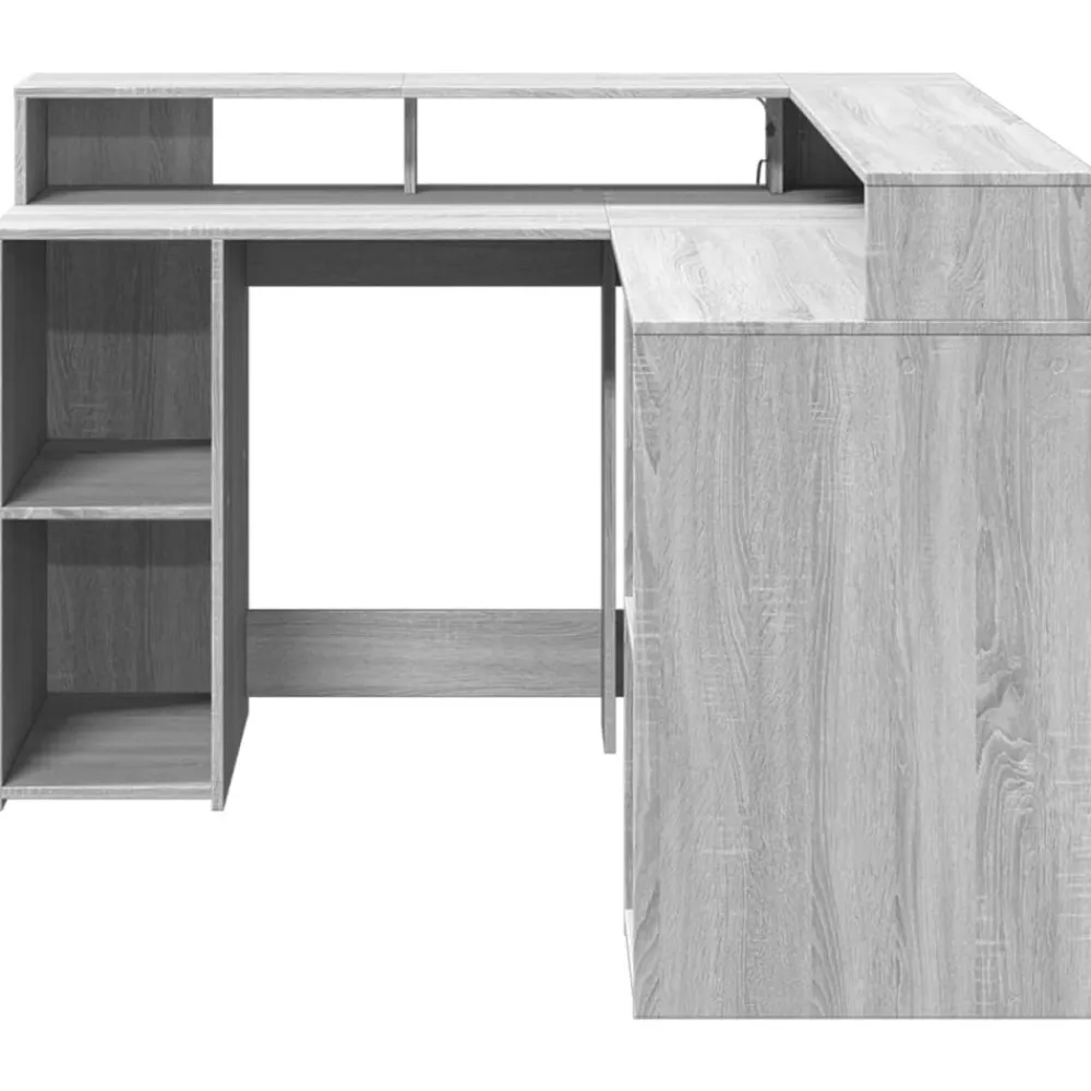 vidaXL Escritorio con LED madera ingeniería 130x130x91cm Gris sonoma New