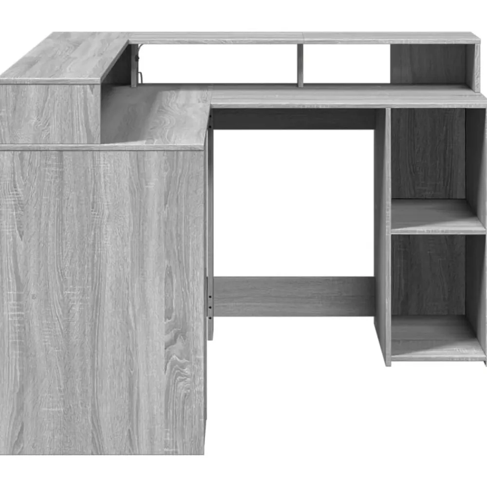 vidaXL Escritorio con LED madera ingeniería 130x130x91cm Gris sonoma New