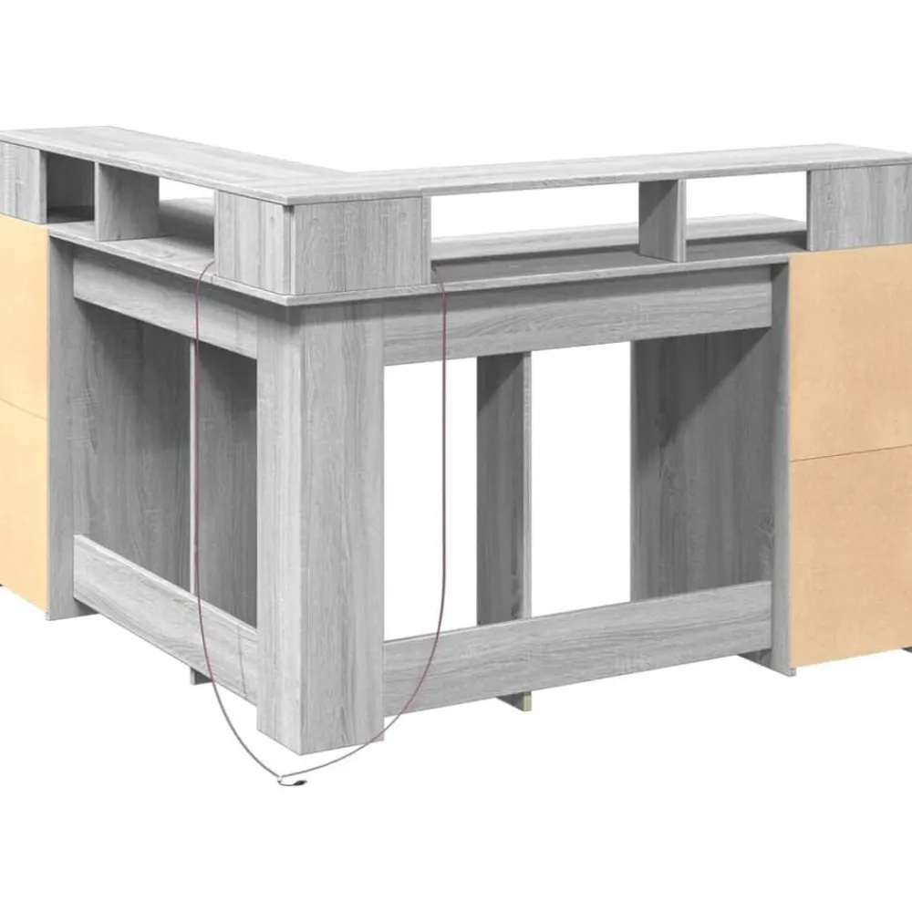 vidaXL Escritorio con LED madera ingeniería 130x130x91cm Gris sonoma New