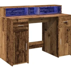 vidaXL Mobiliario De Oficina-Escritorio con LED madera ingeniería envejecida 120x55x91 cm