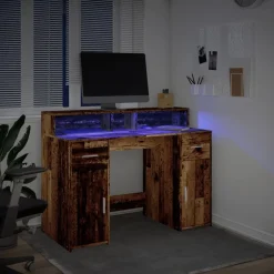 vidaXL Mobiliario De Oficina-Escritorio con LED madera ingeniería envejecida 120x55x91 cm