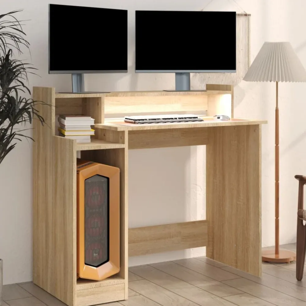 vidaXL Mobiliario De Oficina-Escritorio con LED madera contrachapada 97x45x90cm