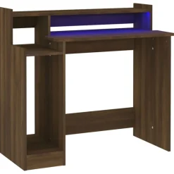 vidaXL Escritorio con LED madera ingeniería marrón roble 97x45x90 cm Marr&oacute;n roble Best