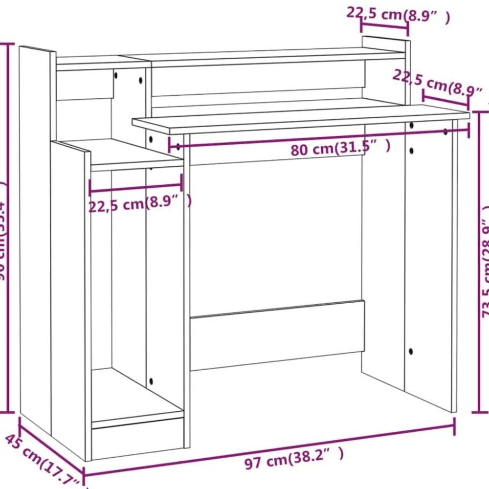 vidaXL Escritorio con LED madera ingeniería marrón roble 97x45x90 cm Marrón roble Best