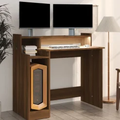 vidaXL Escritorio con LED madera ingeniería marrón roble 97x45x90 cm Marrón roble Best