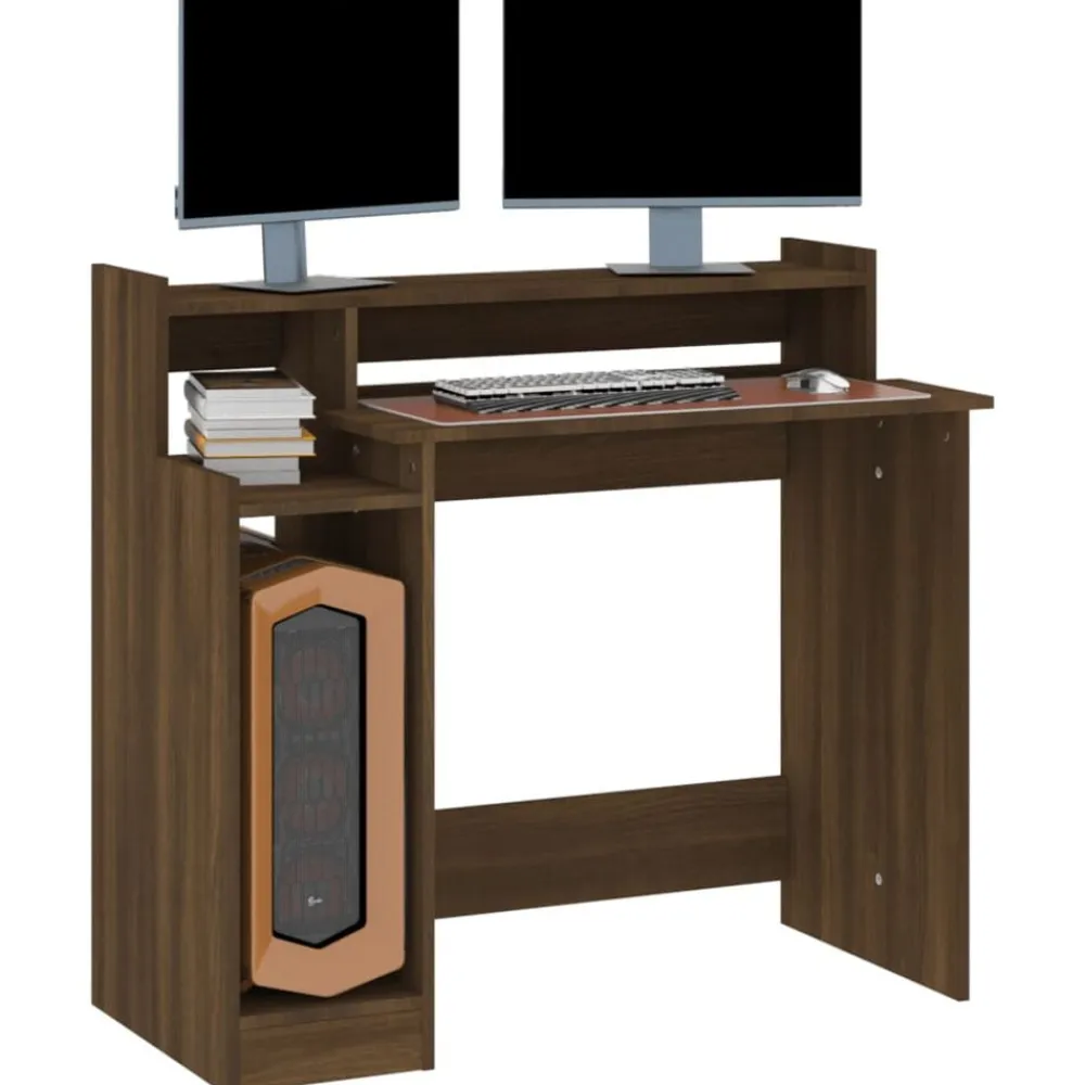 vidaXL Escritorio con LED madera ingeniería marrón roble 97x45x90 cm Marrón roble Best