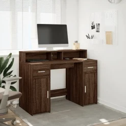 vidaXL Mobiliario De Oficina-Escritorio con LED madera ingeniería marrón roble 120x55x91 cm