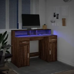 vidaXL Mobiliario De Oficina-Escritorio con LED madera ingeniería marrón roble 120x55x91 cm