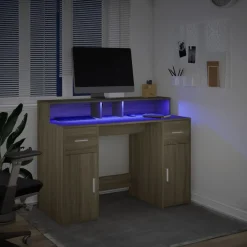vidaXL Mobiliario De Oficina-Escritorio con LED madera ingeniería 120x55x91 cm