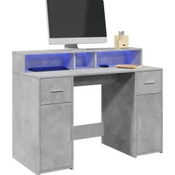 vidaXL Mobiliario De Oficina-Escritorio con LED madera ingeniería gris hormigón 120x55x91 cm