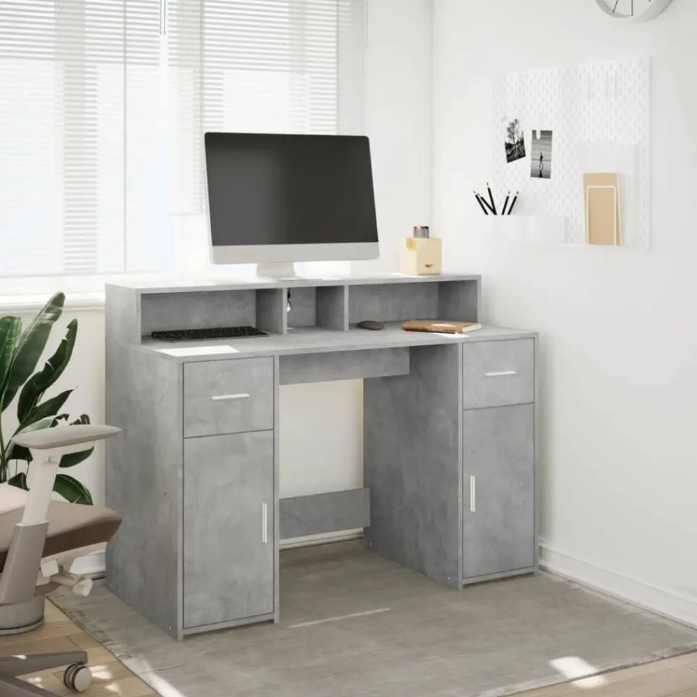 vidaXL Mobiliario De Oficina-Escritorio con LED madera ingeniería gris hormigón 120x55x91 cm