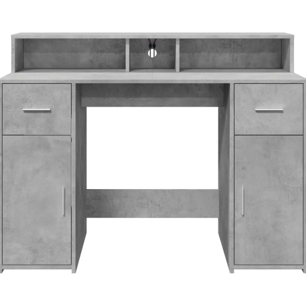 vidaXL Mobiliario De Oficina-Escritorio con LED madera ingeniería gris hormigón 120x55x91 cm