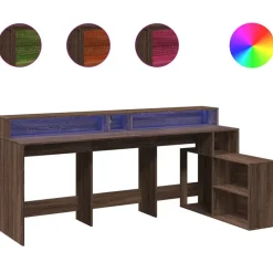 vidaXL Escritorio con LED madera ingeniería marrón roble 200x104x91 cm Marr&oacute;n roble Clearance