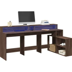 vidaXL Escritorio con LED madera ingeniería marrón roble 200x104x91 cm Marr&oacute;n roble Clearance