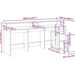vidaXL Escritorio con LED madera ingeniería marrón roble 200x104x91 cm Marr&oacute;n roble Clearance