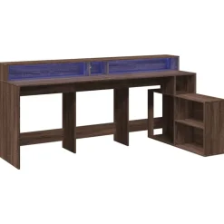 vidaXL Escritorio con LED madera ingeniería marrón roble 200x104x91 cm Marr&oacute;n roble Clearance