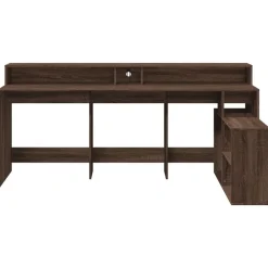 vidaXL Escritorio con LED madera ingeniería marrón roble 200x104x91 cm Marr&oacute;n roble Clearance