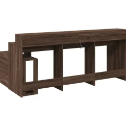 vidaXL Escritorio con LED madera ingeniería marrón roble 200x104x91 cm Marr&oacute;n roble Clearance