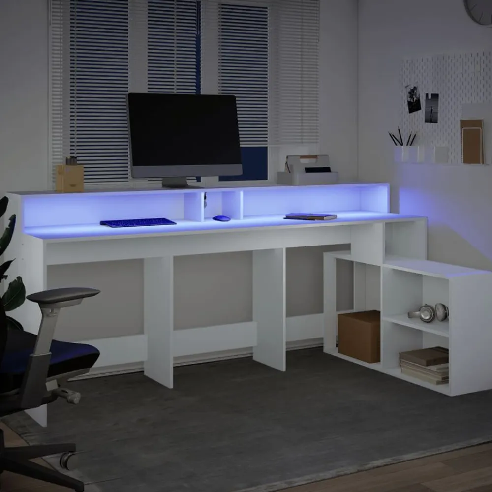 vidaXL Mobiliario De Oficina-Escritorio con luz LED madera ingeniería 200x104x91 cm