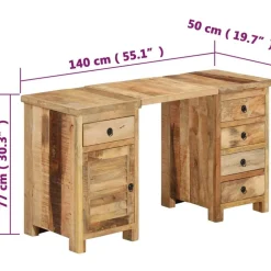 vidaXL Escritorio con pedestal madera maciza de mango 140x50x77 cm Discount
