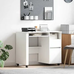 vidaXL Escritorio con Ruedas 91 x 50 x 77 cm Madera de ingeniería White Hot