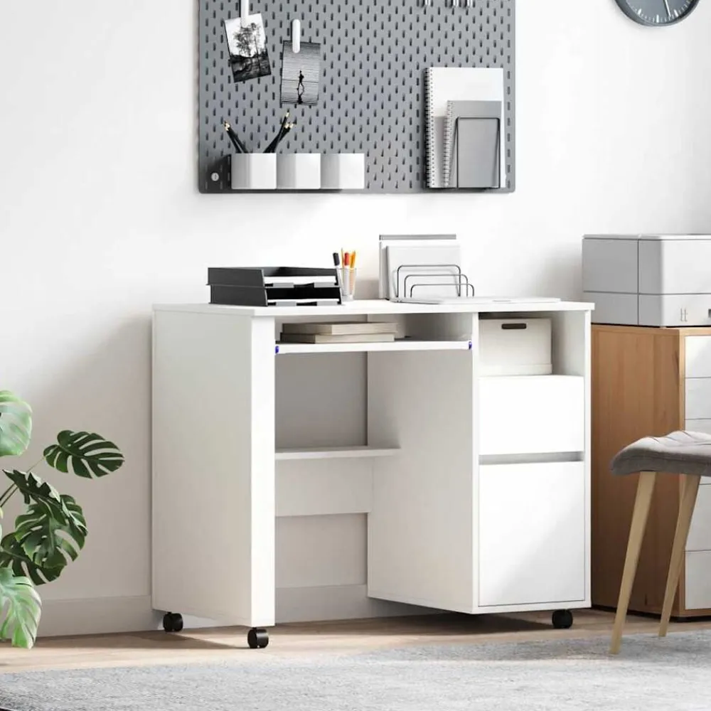 vidaXL Escritorio con Ruedas 91 x 50 x 77 cm Madera de ingeniería White Hot