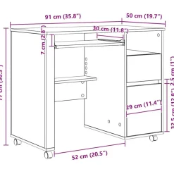 vidaXL Escritorio con Ruedas 91 x 50 x 77 cm Madera de ingeniería White Hot