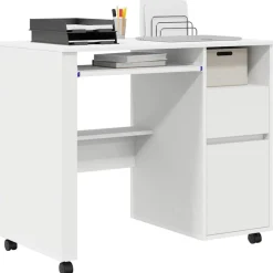vidaXL Escritorio con Ruedas 91 x 50 x 77 cm Madera de ingeniería White Hot