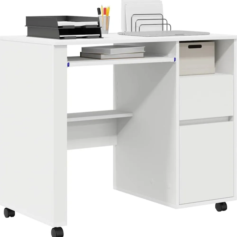 vidaXL Escritorio con Ruedas 91 x 50 x 77 cm Madera de ingeniería White Hot