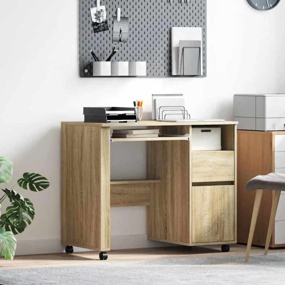 vidaXL Escritorio con Ruedas con cajón 91 x 50 x 77 cm Roble Sonoma Clearance