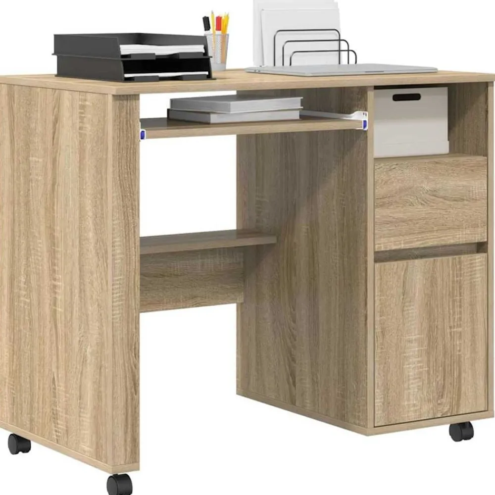 vidaXL Escritorio con Ruedas con cajón 91 x 50 x 77 cm Roble Sonoma Clearance